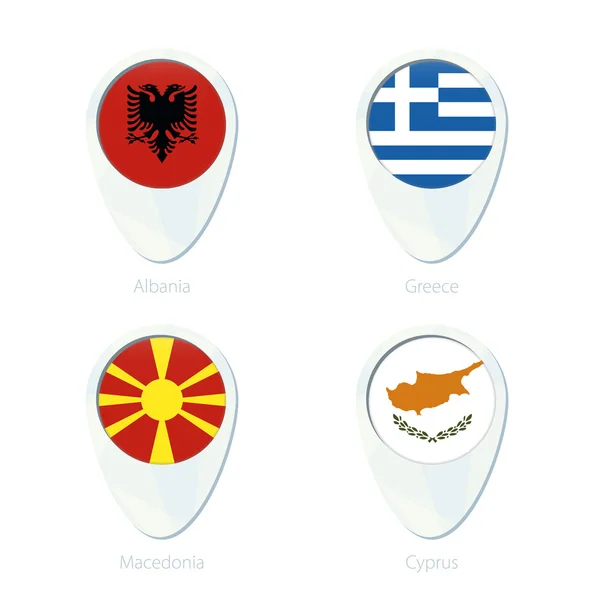 Albanie, Grèce, Macédoine, Chypre drapeau carte localisation pin icône . — Image vectorielle