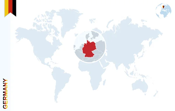 Mapa do mundo azul com ampliação na Alemanha . — Vetor de Stock
