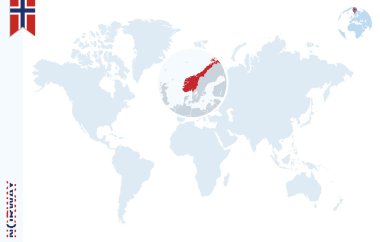 Norveç üzerinde büyüteç ile mavi Dünya Haritası.