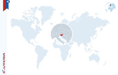 Slovenya üzerinde büyüteç ile mavi Dünya Haritası.