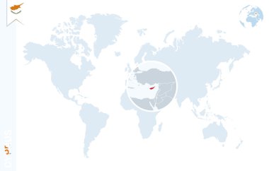 Kıbrıs üzerinde büyüteç ile mavi Dünya Haritası.