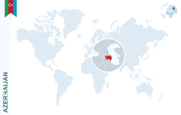 Modrý svět mapa s lupy o Ázerbájdžánu. — Stockový vektor