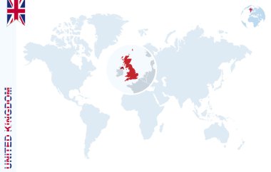 İngiltere üzerinde büyüteç ile mavi Dünya Haritası.