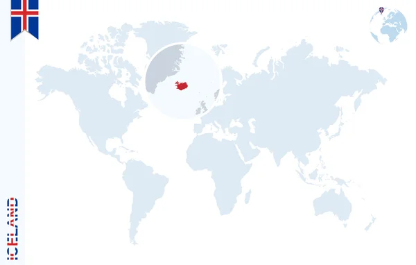 Modrý svět mapa s lupy na Islandu. — Stockový vektor