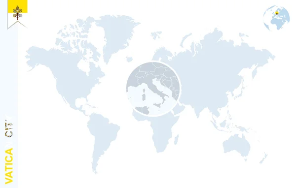 Carte du monde bleue avec loupe sur la Cité du Vatican . — Image vectorielle