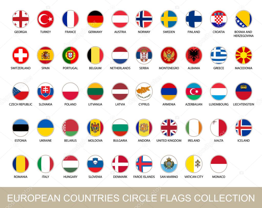 European Countries Circle Flags Collection. Vector Illustration