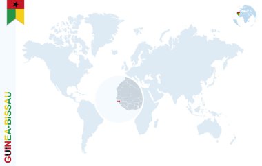 Gine-Bissau üzerinde büyüteç ile mavi Dünya Haritası.