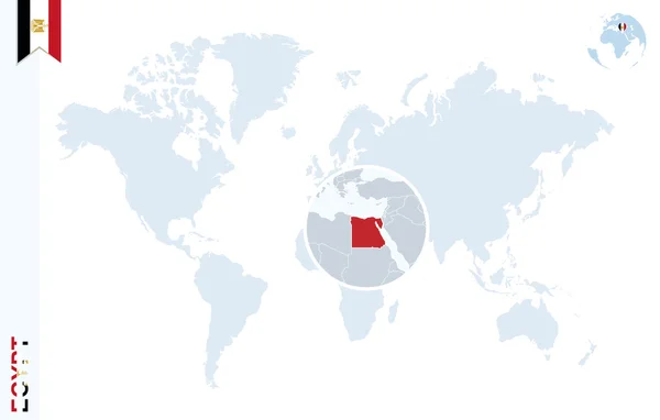 Modrý svět mapa s lupy na Egypt. — Stockový vektor