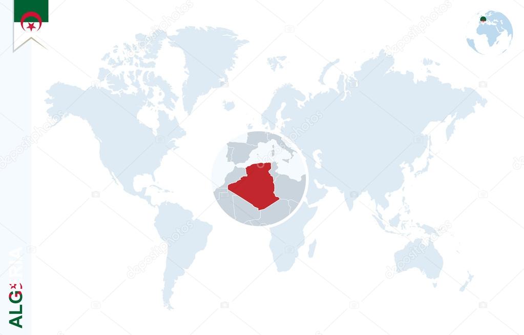 Carte Du Monde Bleu Avec Loupe Sur Lalgérie Image