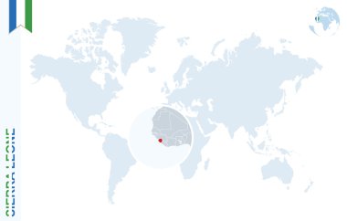 Sierra Leone üzerinde büyüteç ile mavi Dünya Haritası.