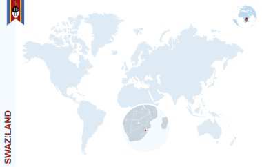 Svaziland üzerinde büyüteç ile mavi Dünya Haritası.