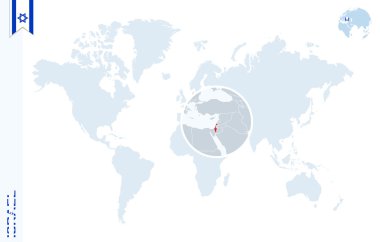 İsrail büyüteç ile mavi Dünya Haritası.