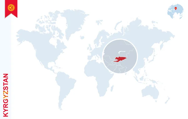 キルギスタンの拡大と青い世界地図. — ストックベクタ