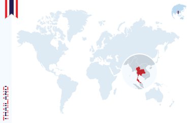 Tayland büyüteç ile mavi Dünya Haritası.