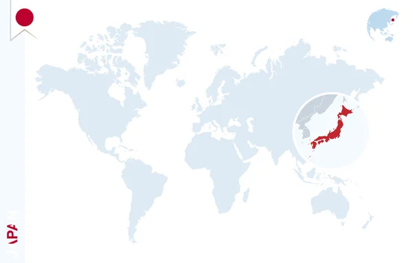 Mapa do mundo azul com ampliação no Japão . — Vetor de Stock