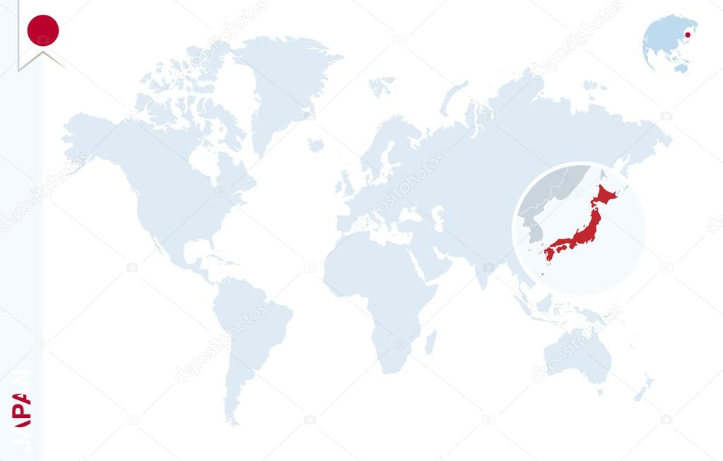 Carte Du Monde Bleu Avec Loupe Sur Le Japon Image