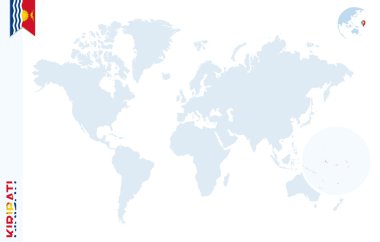 Kiribati üzerinde büyüteç ile mavi Dünya Haritası.