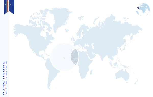 케이프 베르데를 확대와 함께 파란 세계 지도. — 스톡 벡터