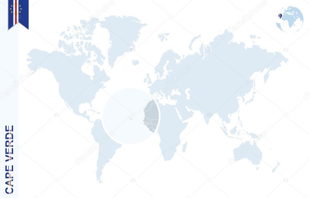 Carte Du Monde Bleu Avec Loupe Sur Le Cap Vert Image