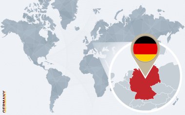 Büyütülmüş Almanya ile soyut mavi Dünya Haritası.