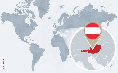 Büyütülmüş Avusturya ile soyut mavi Dünya Haritası.