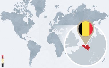 Büyütülmüş Belçika ile soyut mavi Dünya Haritası.