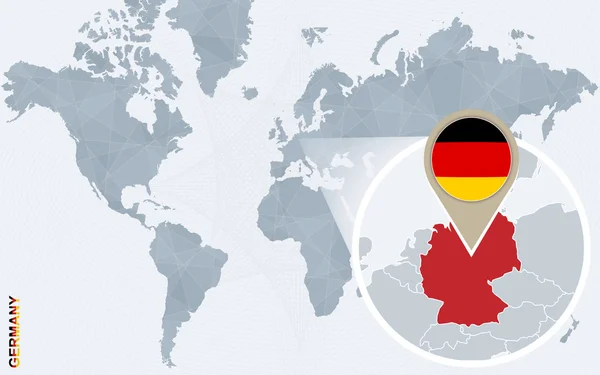 Abstract blauw wereldkaart met vergrote Duitsland. — Stockvector