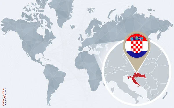 Mapa do mundo azul abstrato com a Croácia ampliada . — Vetor de Stock