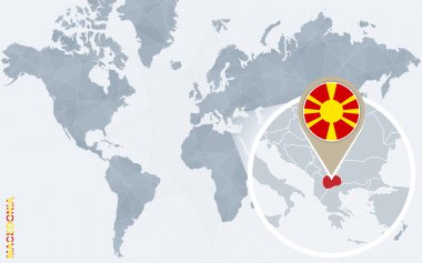 Büyütülmüş Makedonya ile soyut mavi Dünya Haritası.