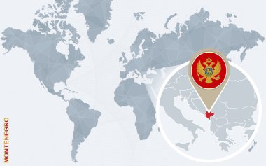 Büyütülmüş Karadağ ile soyut mavi Dünya Haritası.