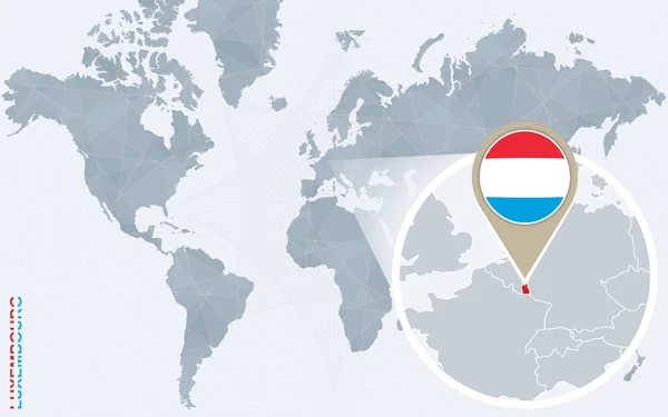 拡大したルクセンブルクと抽象的な青い世界地図. — ストックベクタ