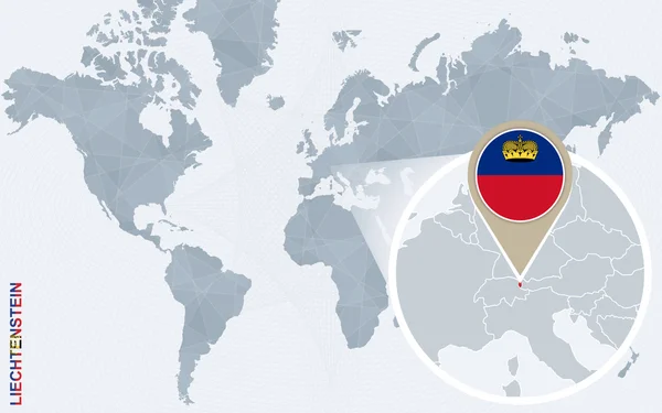 Mapa świata niebieski streszczenie z powiększony Liechtenstein. — Wektor stockowy