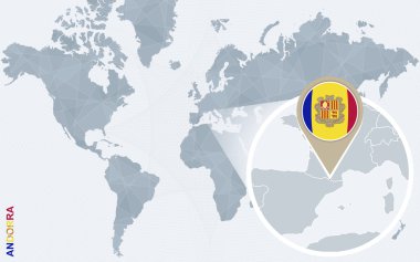 Büyütülmüş Andorra ile soyut mavi Dünya Haritası.