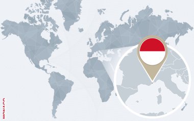 Büyütülmüş Monaco ile soyut mavi Dünya Haritası.