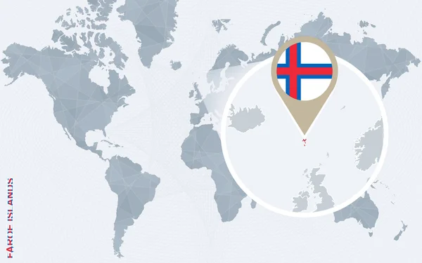 Mapa do mundo azul abstrato com ilhas Faroé ampliadas . — Vetor de Stock