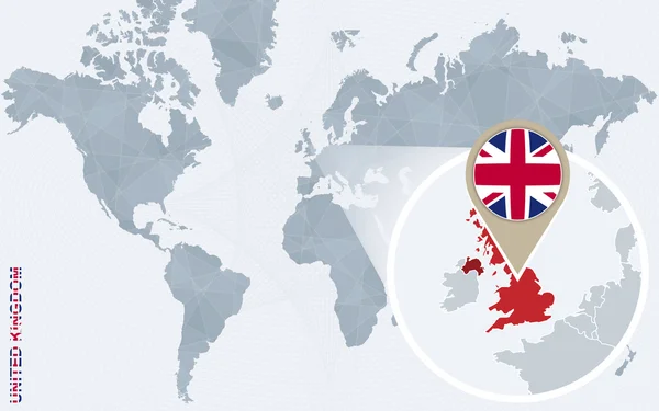 Mapa świata niebieski streszczenie z powiększony Wielka Brytania. — Wektor stockowy