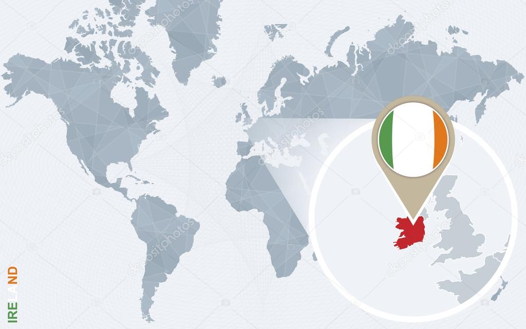 Carte Du Monde Bleu Abstrait Avec Irlande Agrandie Image