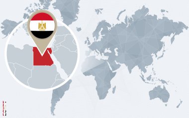 Büyütülmüş Mısır ile soyut mavi Dünya Haritası.