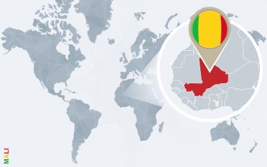 Büyütülen Mali ile soyut mavi Dünya Haritası.