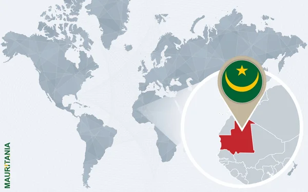 Carte du monde bleue abstraite avec Mauritanie agrandie . — Image vectorielle