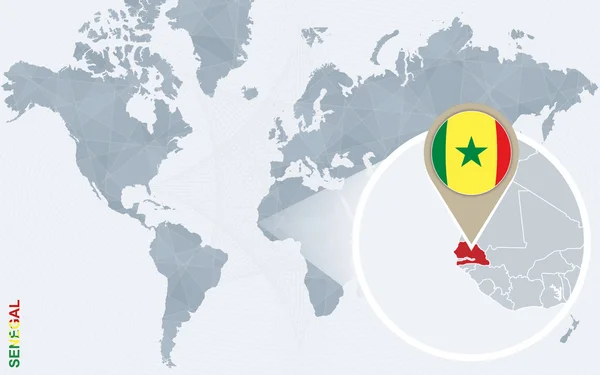 拡大セネガルと抽象的な青い世界地図. — ストックベクタ