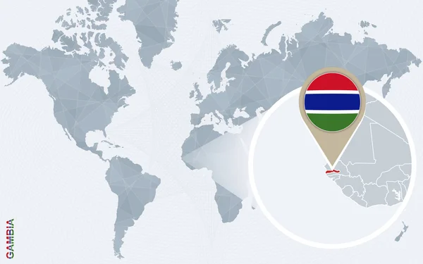 Mapa świata niebieski streszczenie z powiększony Gambia. — Wektor stockowy