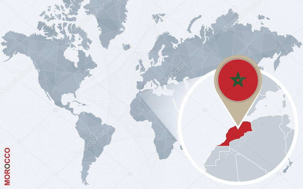 Carte Du Monde Bleu Abstrait Avec Maroc Agrandie Image