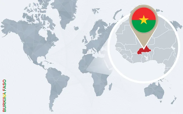 Mapa do mundo azul abstrato com Burkina Faso ampliado . —  Vetores de Stock