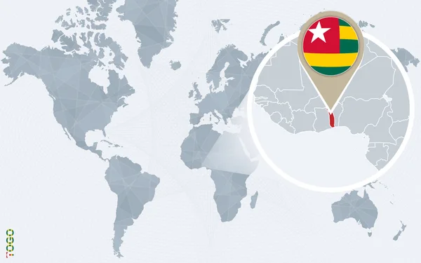 Carte du monde abstraite bleue avec Togo magnifié . — Image vectorielle