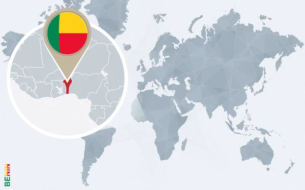 Abstrakt blå Världskarta med förstorade Benin. — Stock vektor