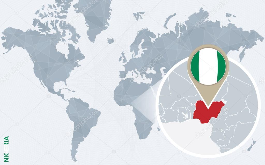 Abstrakte blaue Weltkarte  mit vergr  erter Nigeria  