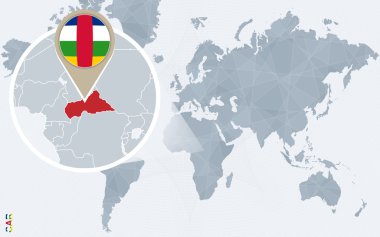 Soyut mavi Dünya Haritası ile büyütülmüş Orta Afrika Cumhuriyeti.