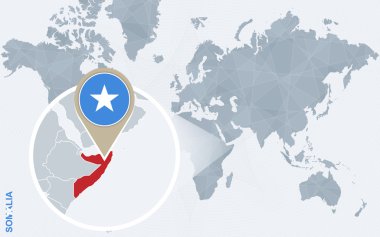 Büyütülmüş Somali ile soyut mavi Dünya Haritası.