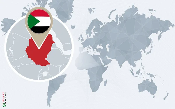 Abstrakte blaue Weltkarte mit vergrößertem Sudan. — Stockvektor